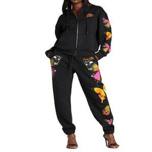 I.AM.GIA Aporia Women's Black Butterfly Print Jogger sweat Pants high waist XXS